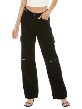 WeWoreWhat Black Utility Stretch Twill Denim Straight Leg Jean with Buckle